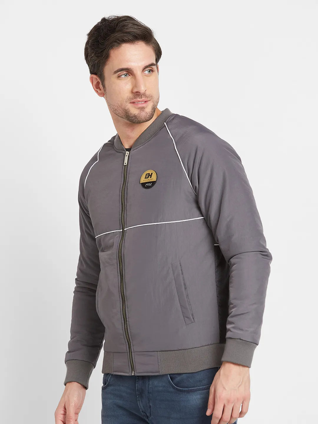 Grey Regular Fit Men's Long Sleeves T-Shirt by Being Human Clothing