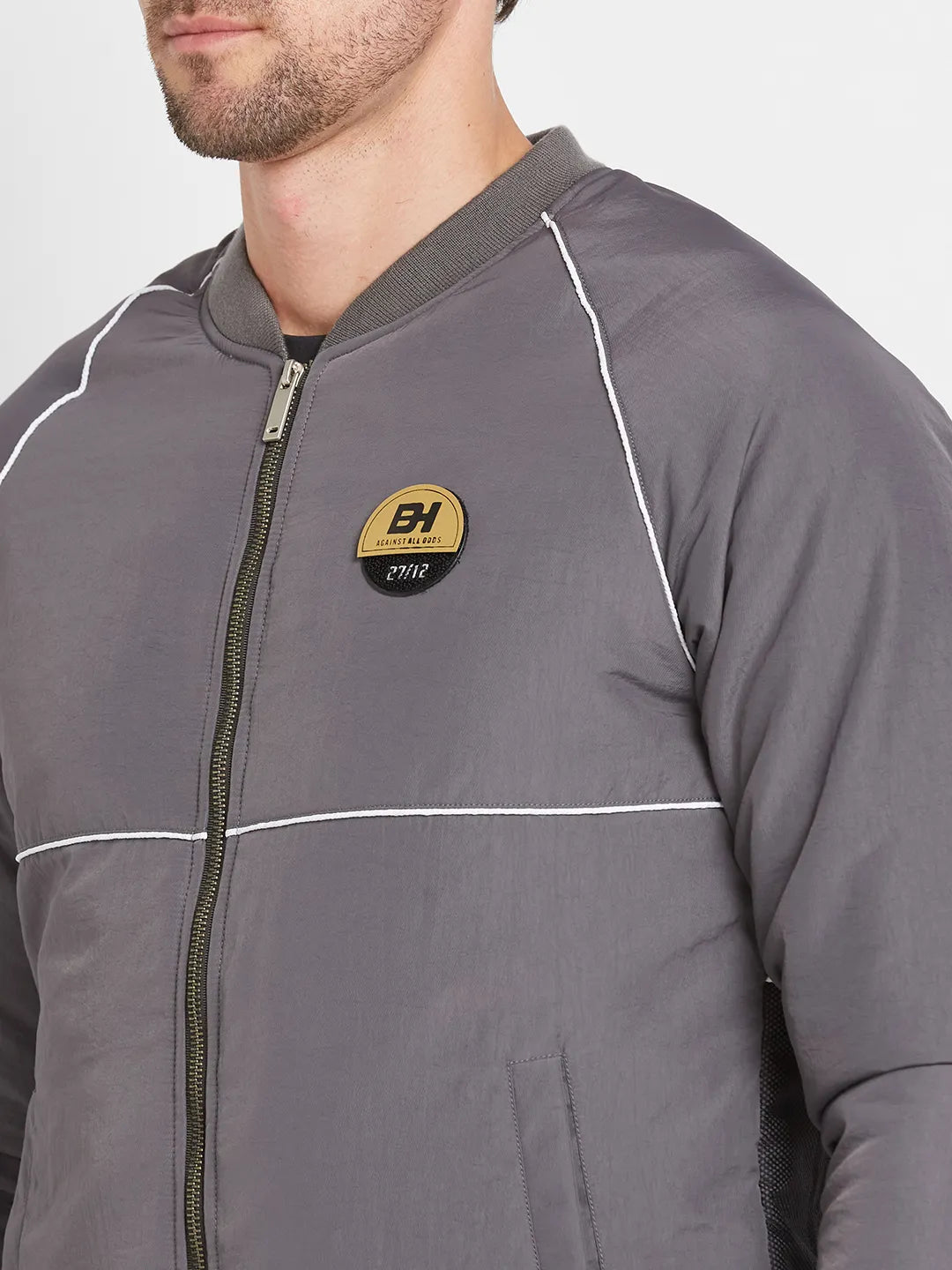 Grey Regular Fit Men's Long Sleeves T-Shirt by Being Human Clothing