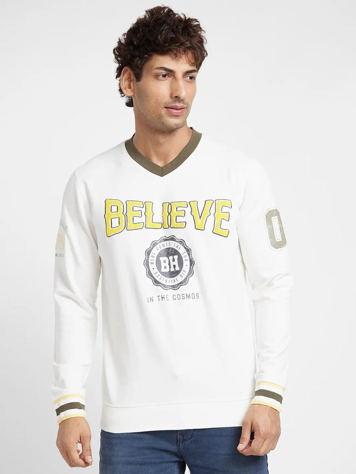 White Regular Fit V Neck Men's T-Shirt by Being Human Clothing