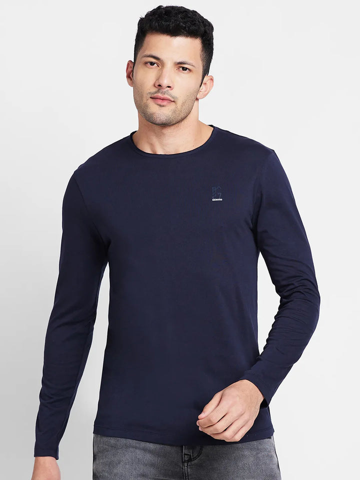 Navy Regular Fit Round Neck Men's T-Shirt by Being Human Clothing