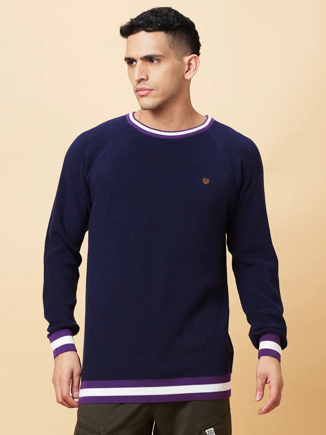 Navy Regular Fit Round Neck Men's T-Shirt by Being Human Clothing