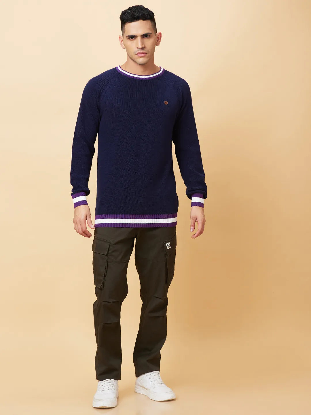 Navy Regular Fit Round Neck Men's T-Shirt by Being Human Clothing