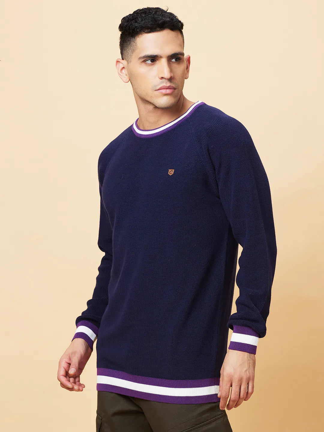 Navy Regular Fit Round Neck Men's T-Shirt by Being Human Clothing