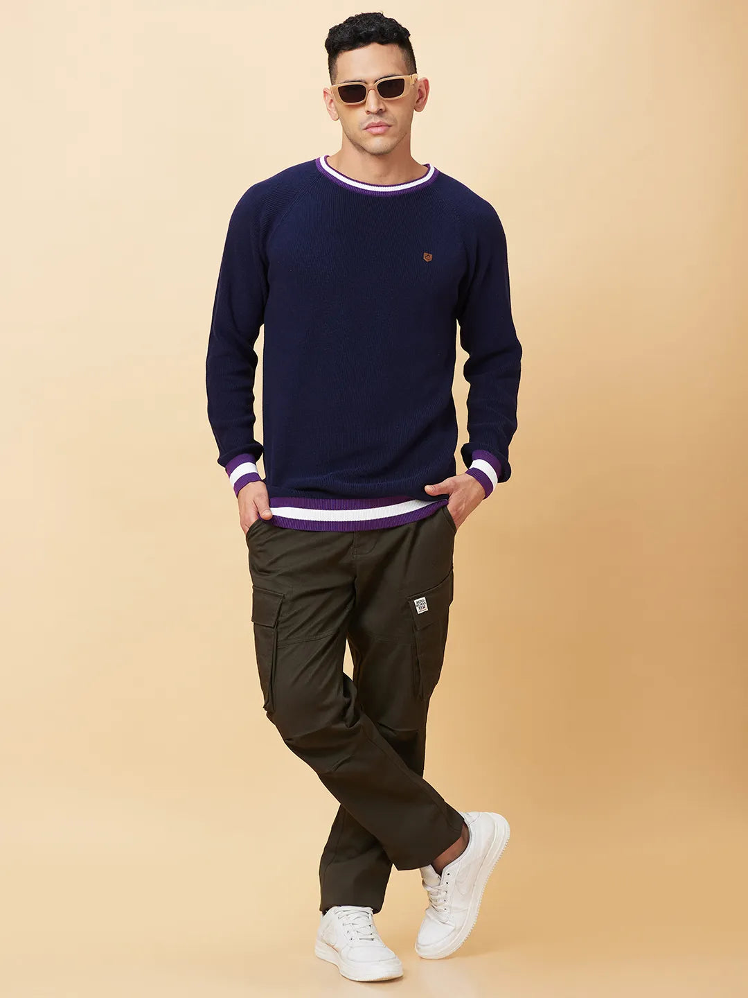 Navy Regular Fit Round Neck Men's T-Shirt by Being Human Clothing