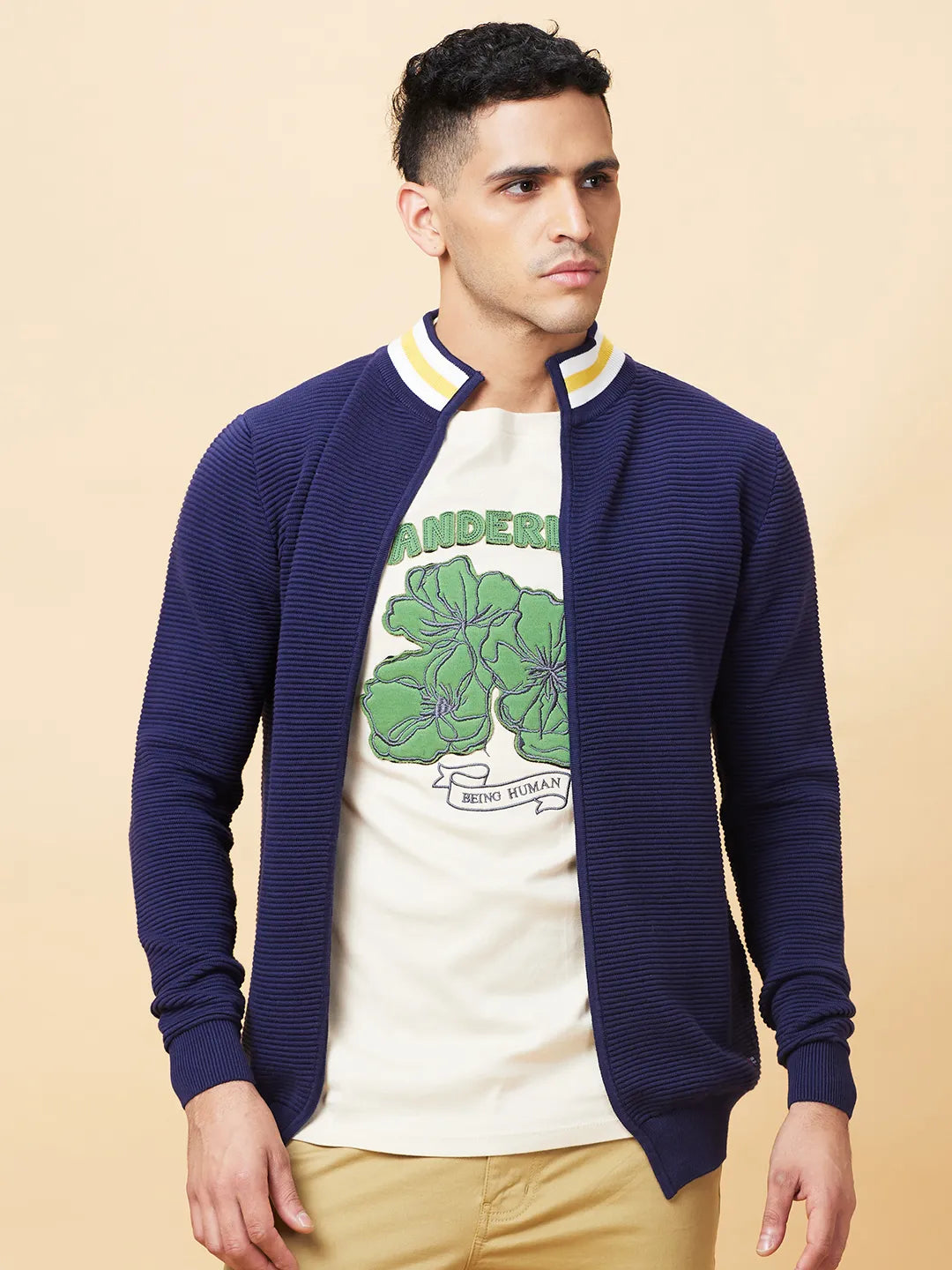 Midnight Blue Regular Fit Round Neck Men's T-Shirt by Being Human Clothing