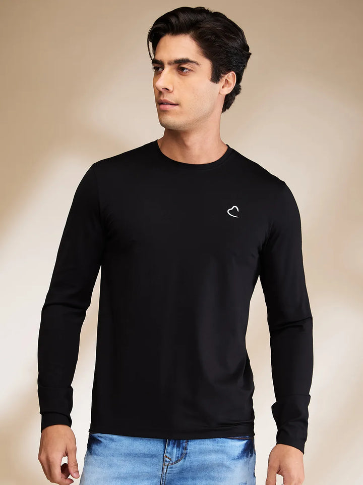 Black Slim Fit Round Neck Men's T-Shirt by Being Human Clothing