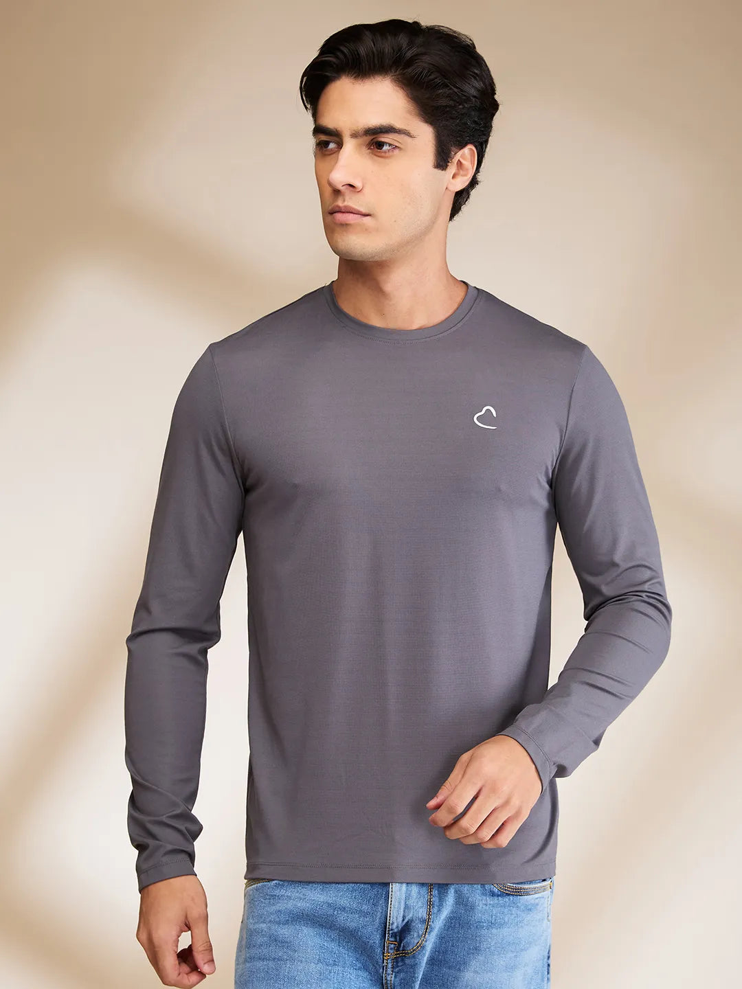 Dark Grey Slim Fit Round Neck Men's T-Shirt by Being Human Clothing