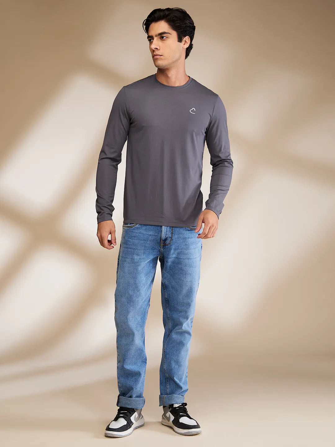 Dark Grey Slim Fit Round Neck Men's T-Shirt by Being Human Clothing