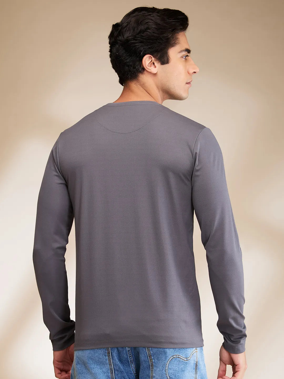 Dark Grey Slim Fit Round Neck Men's T-Shirt by Being Human Clothing