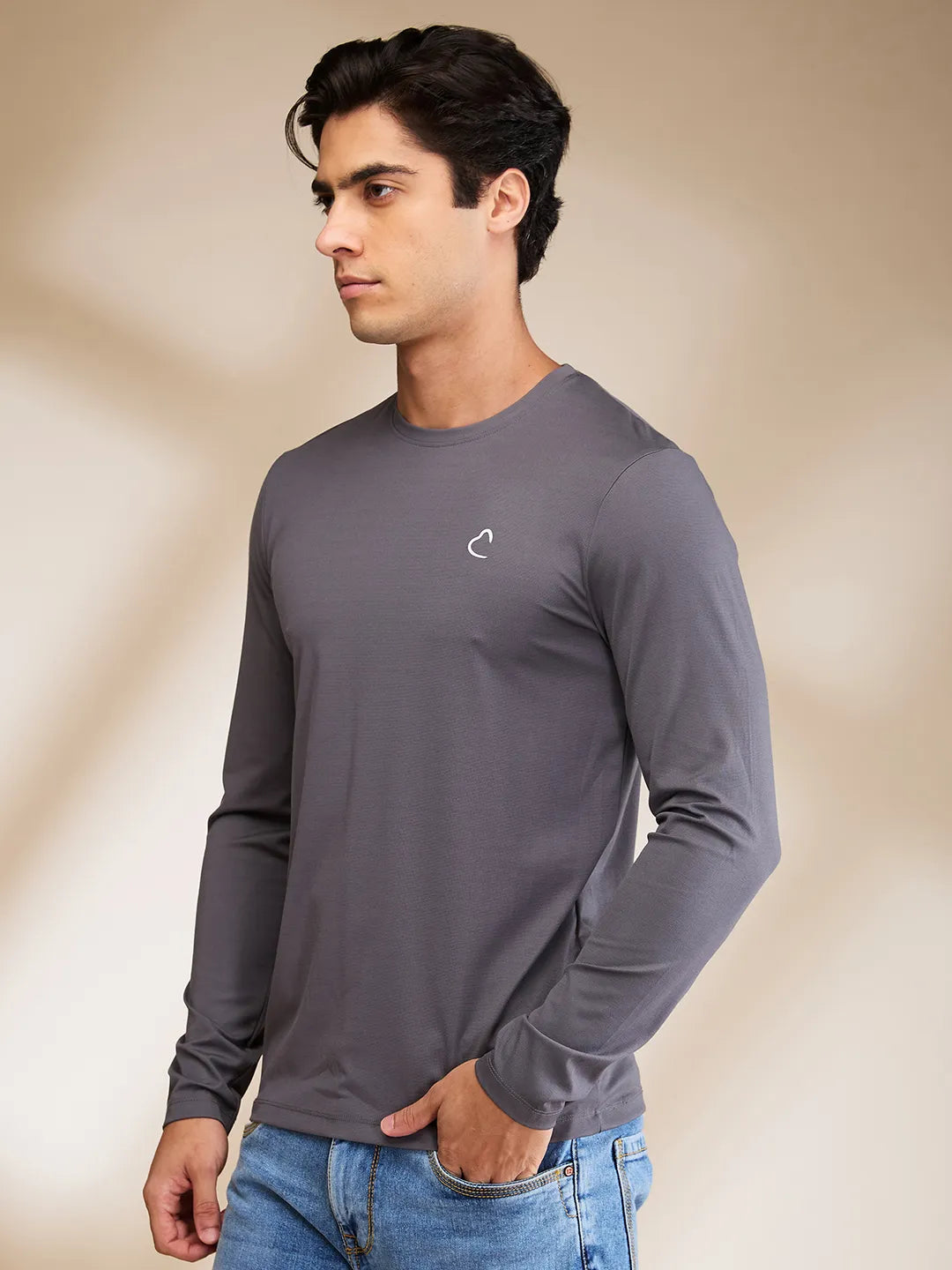 Dark Grey Slim Fit Round Neck Men's T-Shirt by Being Human Clothing