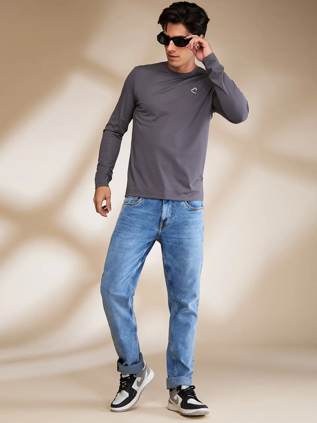 Dark Grey Slim Fit Round Neck Men's T-Shirt by Being Human Clothing