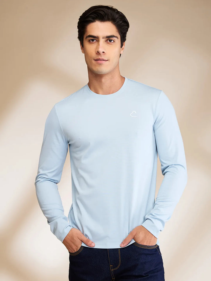 Light Blue Slim Fit Round Neck Men's T-Shirt by Being Human Clothing