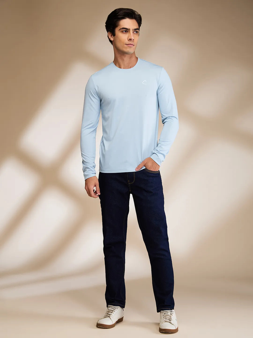 Light Blue Slim Fit Round Neck Mens' T-Shirt by Being Human Clothing