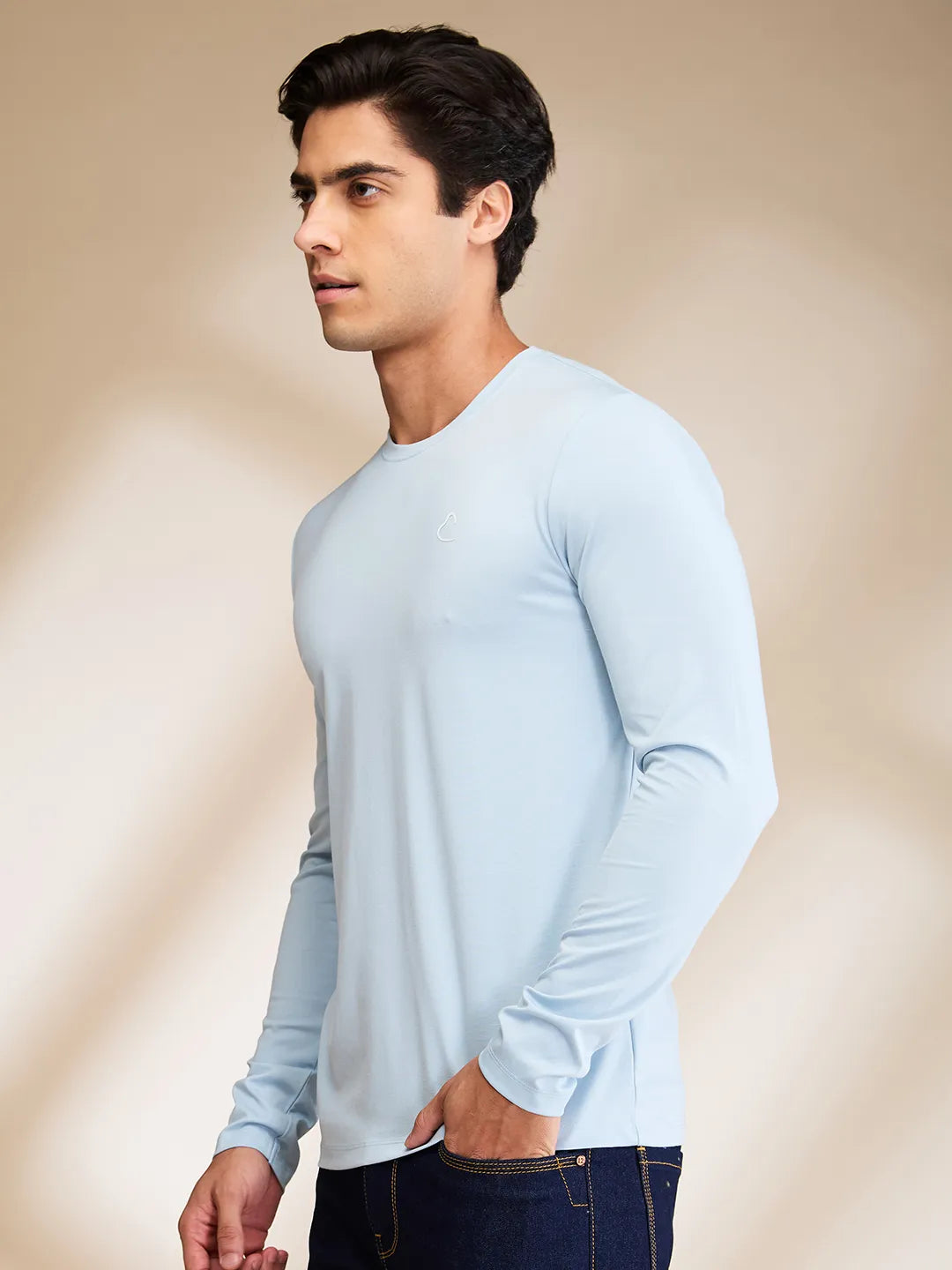 Light Blue Slim Fit Round Neck Mens' T-Shirt by Being Human Clothing