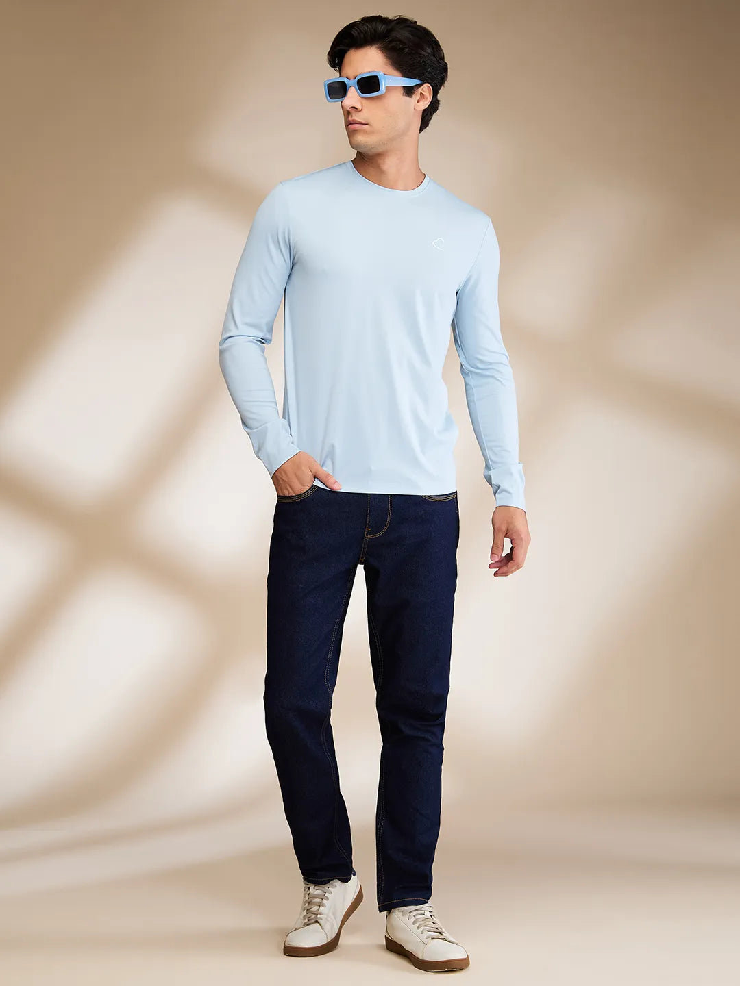 Light Blue Slim Fit Round Neck Mens' T-Shirt by Being Human Clothing