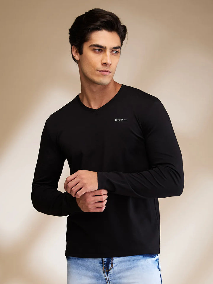 Black Slim Fit V Neck Men's T-Shirt by Being Human Clothing