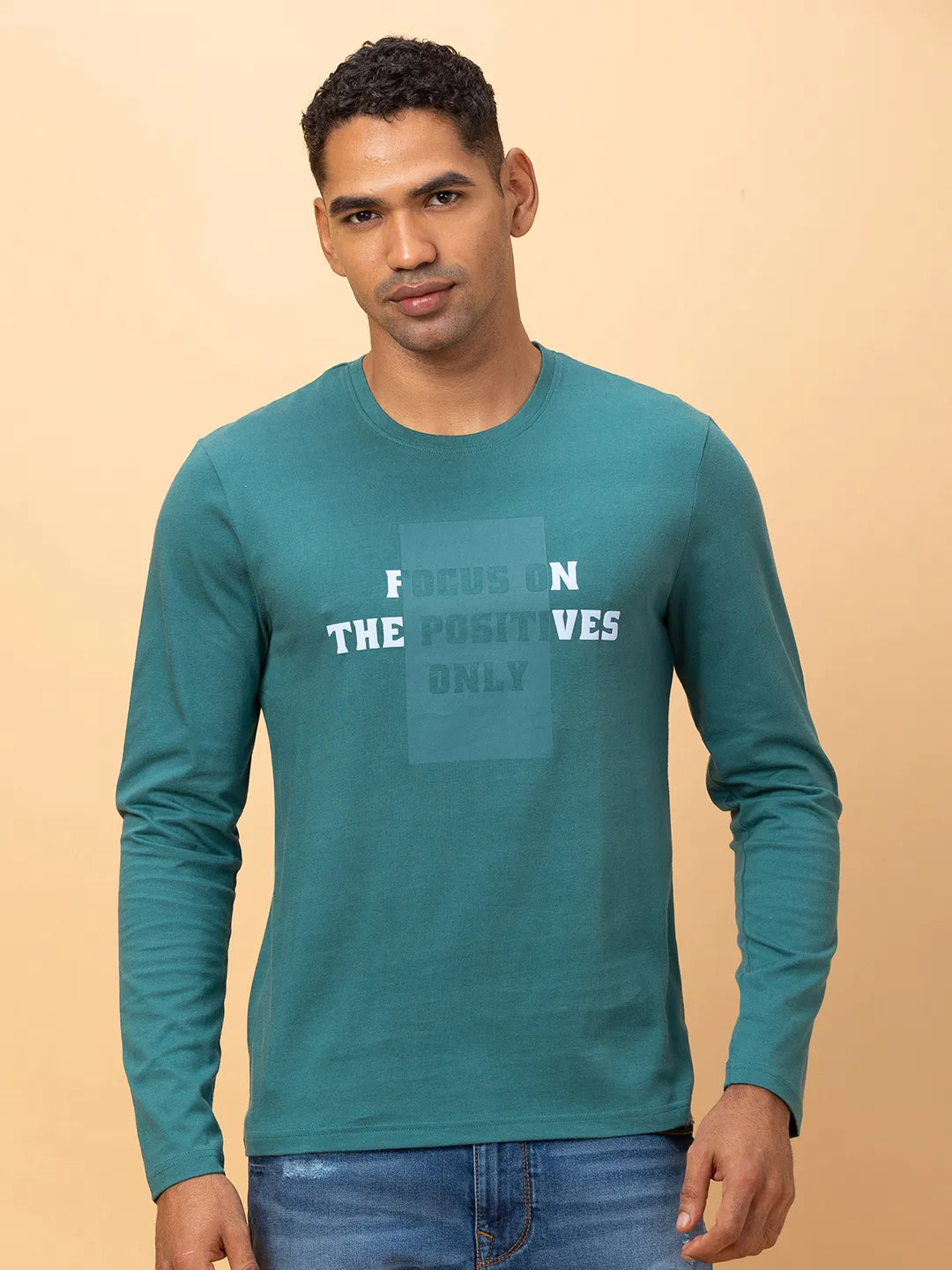 Black Slim Fit Round Neck Men's T-Shirt by Being Human Clothing