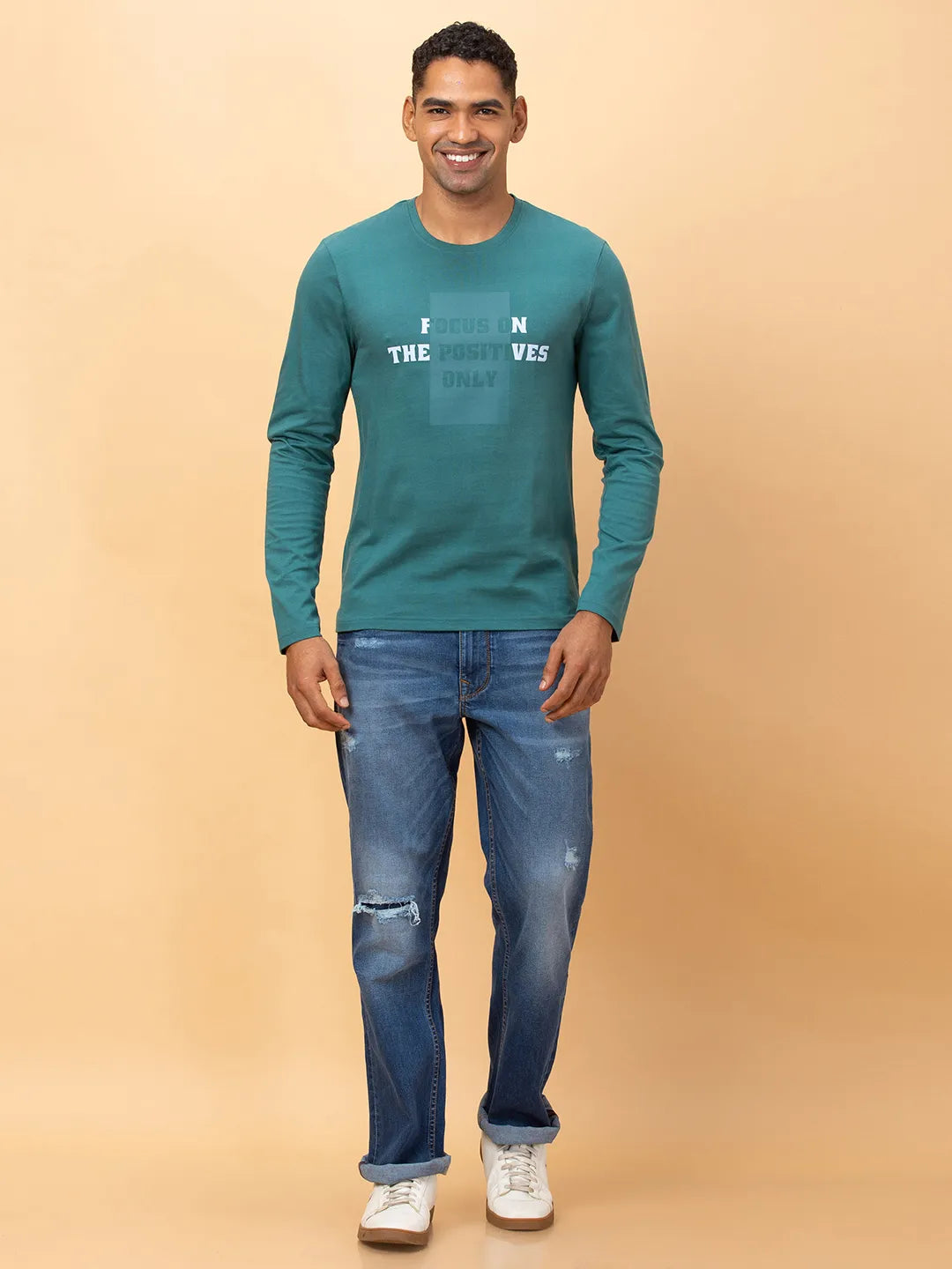 Black Slim Fit Round Neck Men's T-Shirt by Being Human Clothing