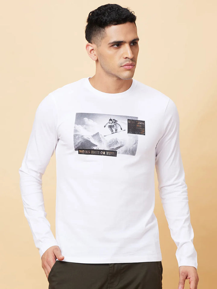White Regular Fit Round Neck Men's T-Shirt by Being Human Clothing