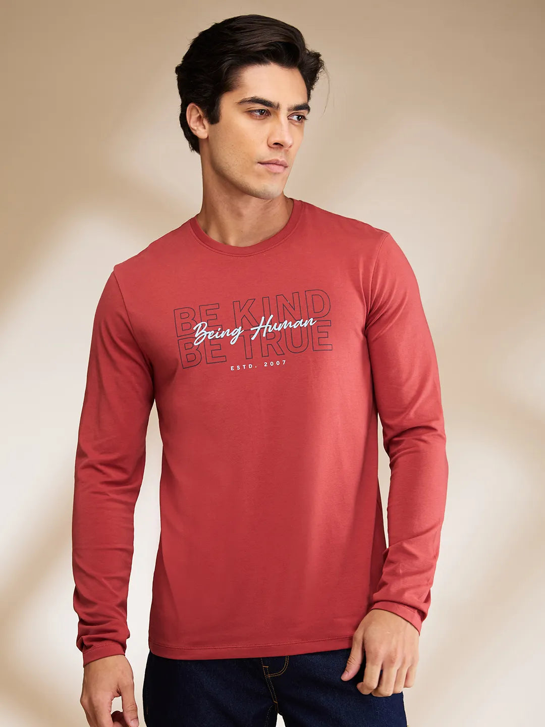 Rust Regular Fit Round Neck Mens' T-Shirt by Being Human Clothing