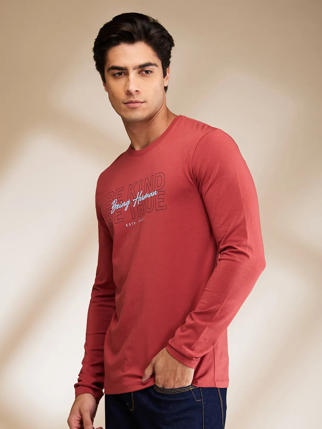 Rust Regular Fit Round Neck Mens' T-Shirt by Being Human Clothing