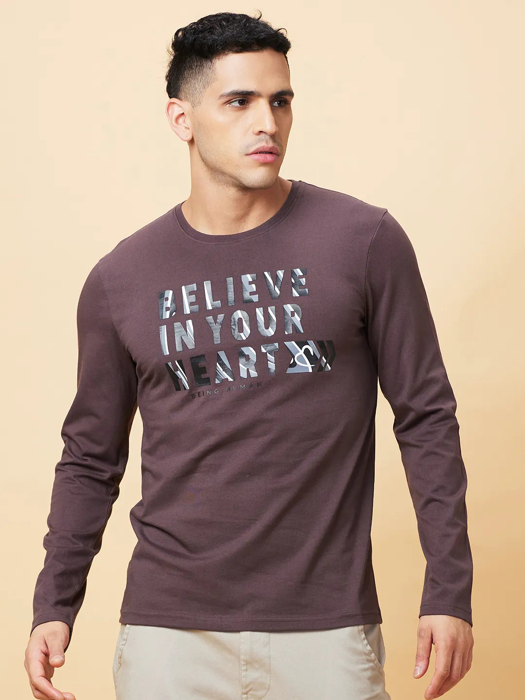 Being Human Clothing Mens-Top Crew Neck Coffee