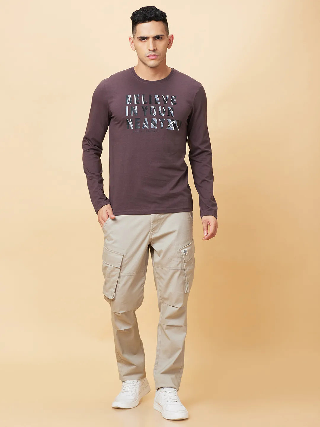 Being Human Clothing Mens-Top Crew Neck Coffee