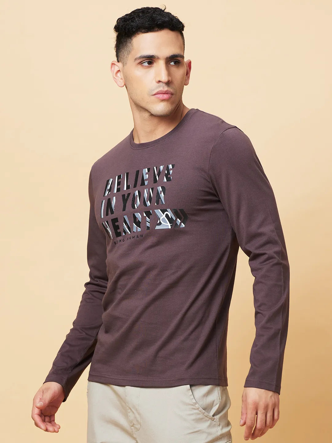 Being Human Clothing Mens-Top Crew Neck Coffee