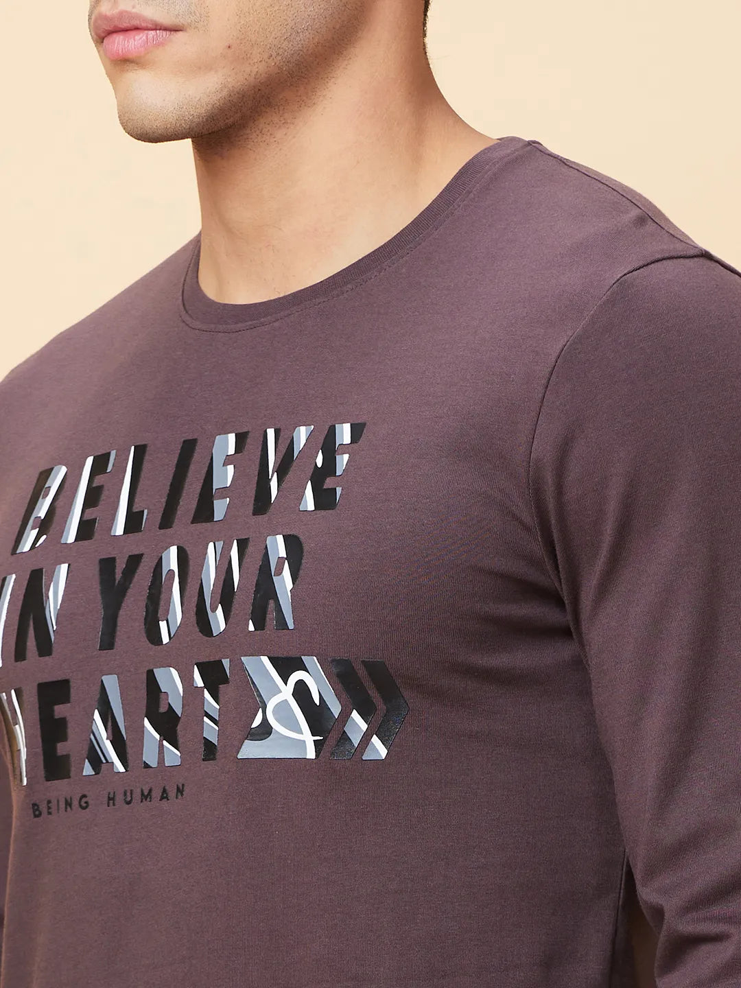 Being Human Clothing Mens-Top Crew Neck Coffee