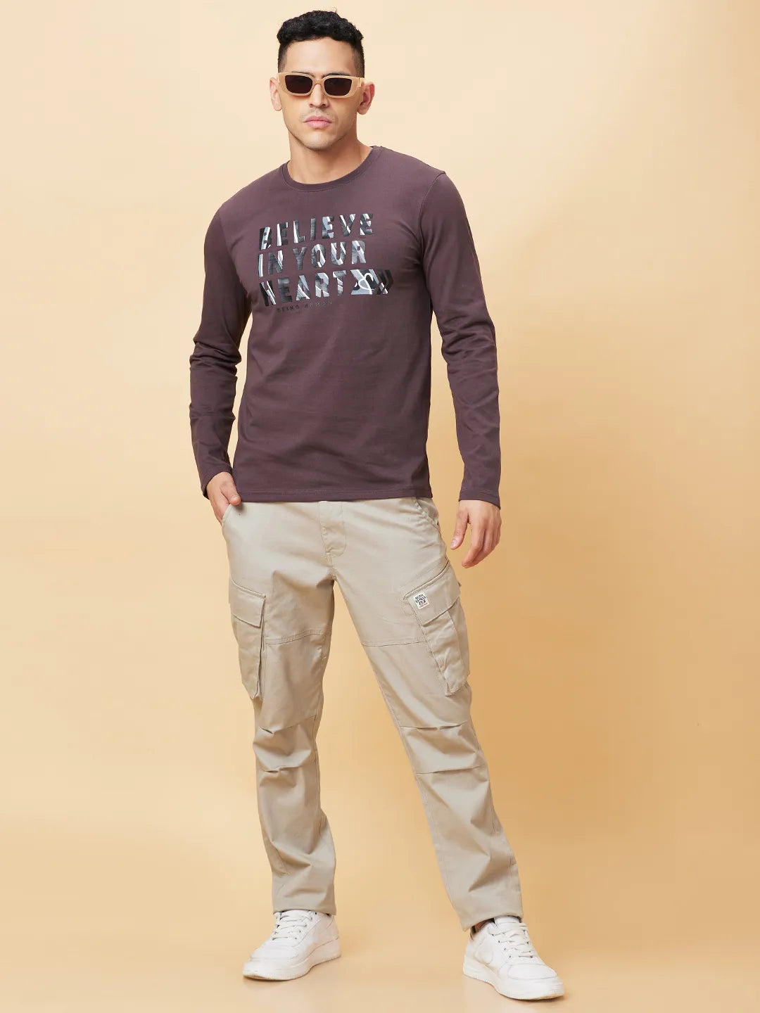 Being Human Clothing Mens-Top Crew Neck Coffee