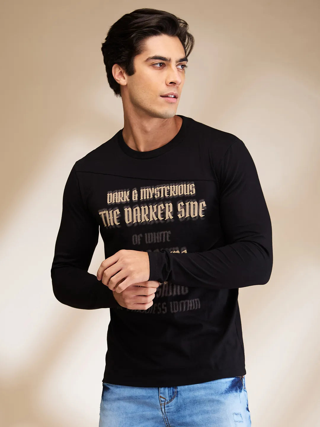 Black Slim Fit Round Neck Mens' T-Shirt by Being Human Clothing