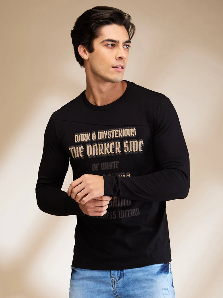 Black Slim Fit Round Neck Men's T-Shirt by Being Human Clothing