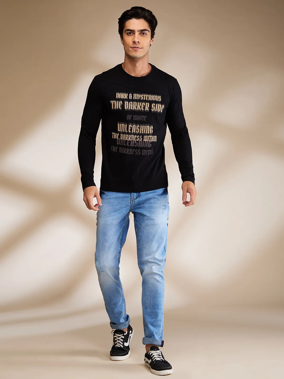 Black Slim Fit Round Neck Mens' T-Shirt by Being Human Clothing