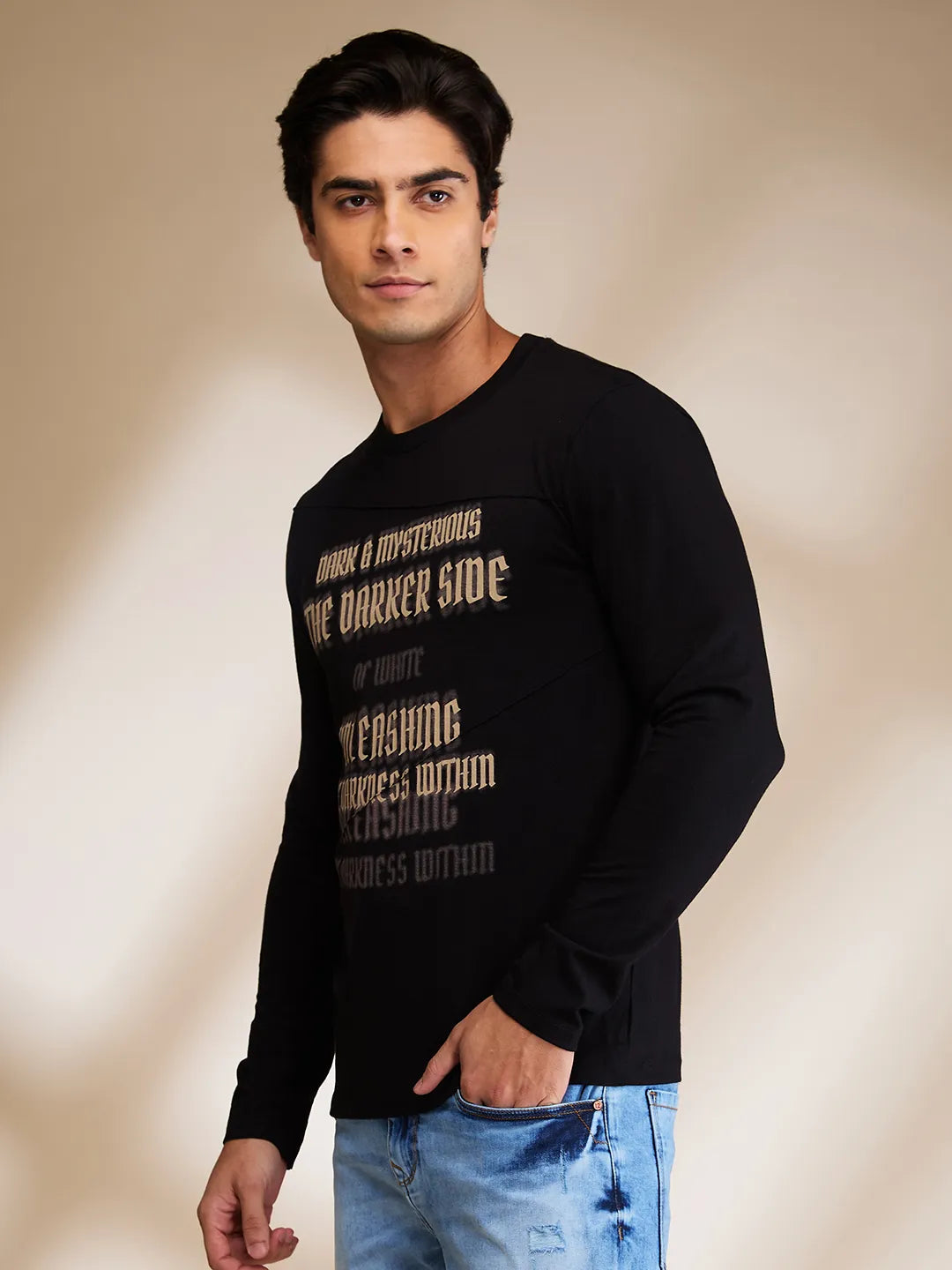 Black Slim Fit Round Neck Mens' T-Shirt by Being Human Clothing