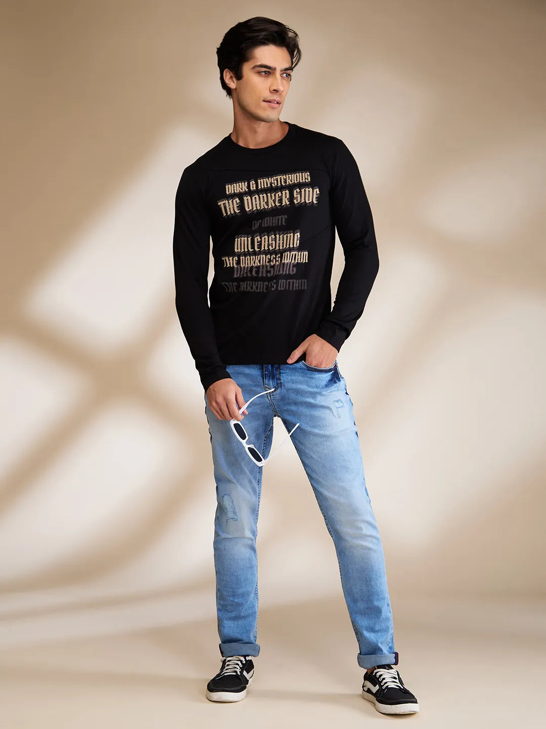 Black Slim Fit Round Neck Mens' T-Shirt by Being Human Clothing