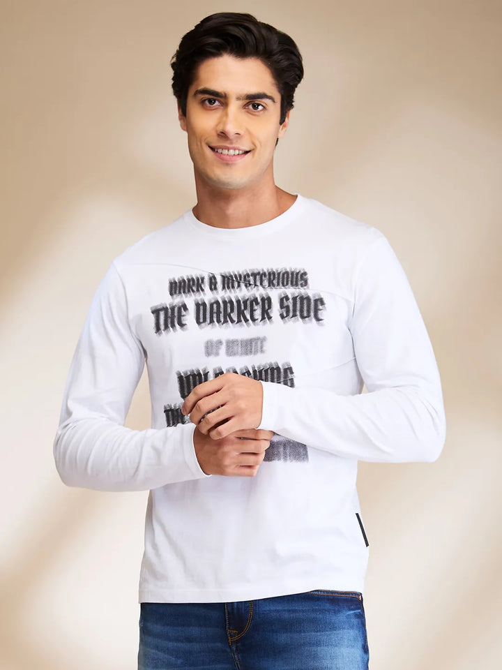 White Slim Fit Round Neck Men's T-Shirt by Being Human Clothing