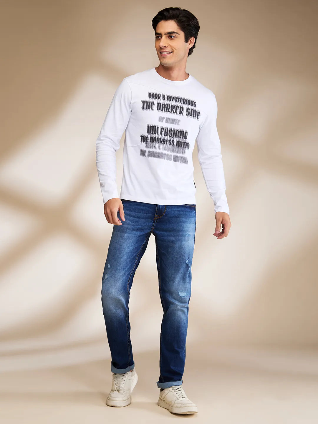 White Slim Fit Round Neck Mens' T-Shirt by Being Human Clothing