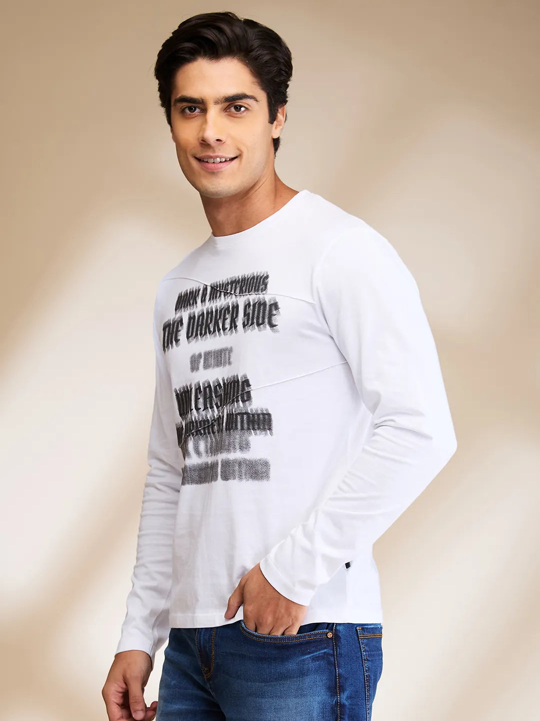 White Slim Fit Round Neck Mens' T-Shirt by Being Human Clothing