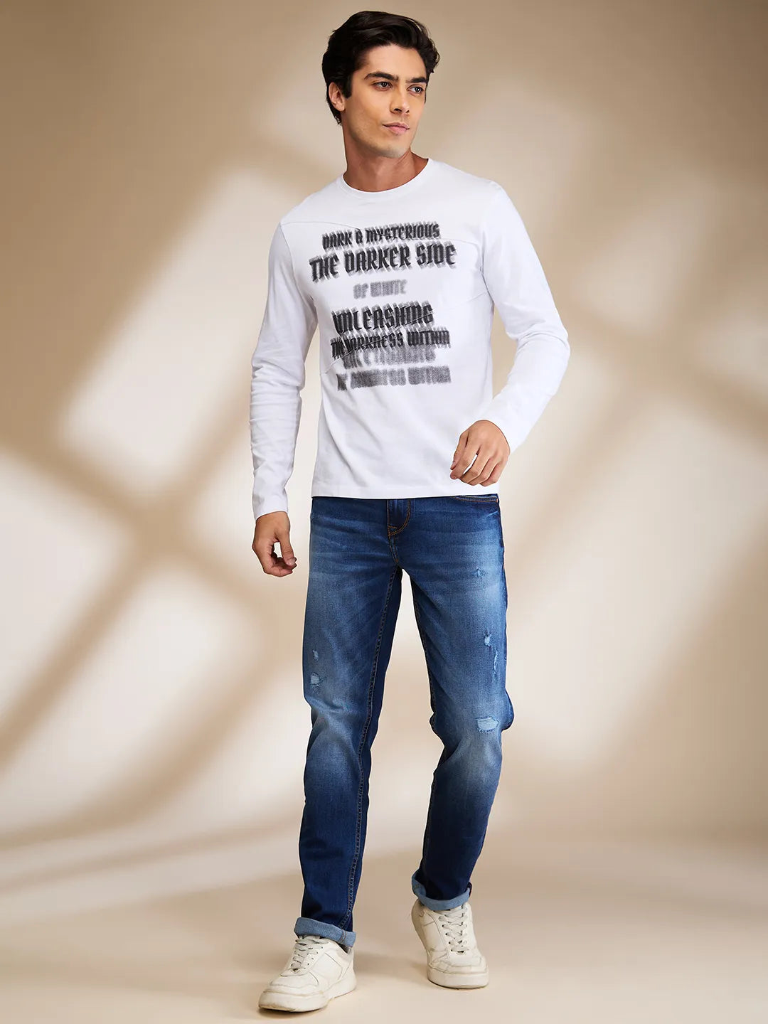 White Slim Fit Round Neck Mens' T-Shirt by Being Human Clothing