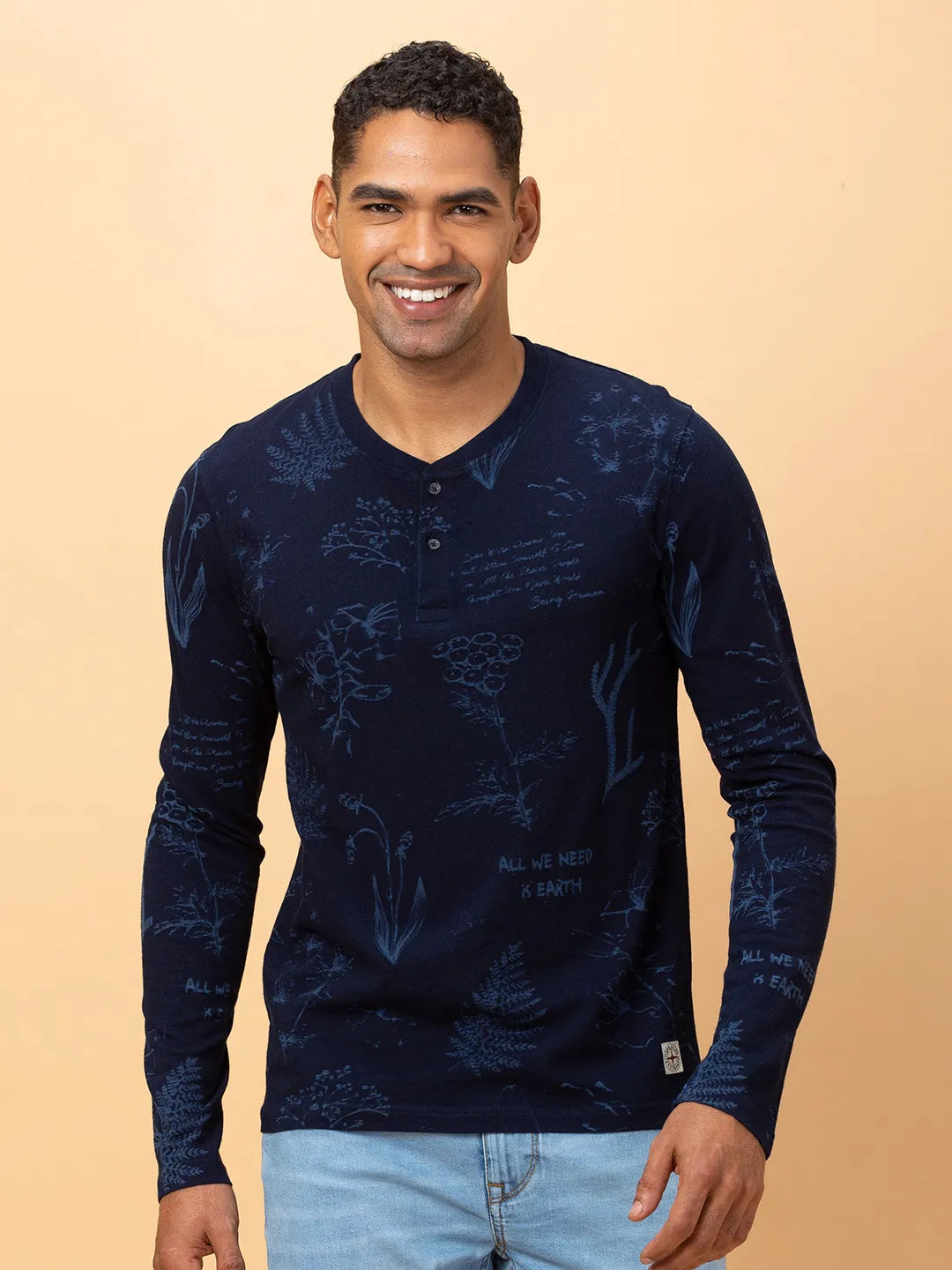 Indigo Regular Fit Round Neck Mens' T-Shirt by Being Human Clothing