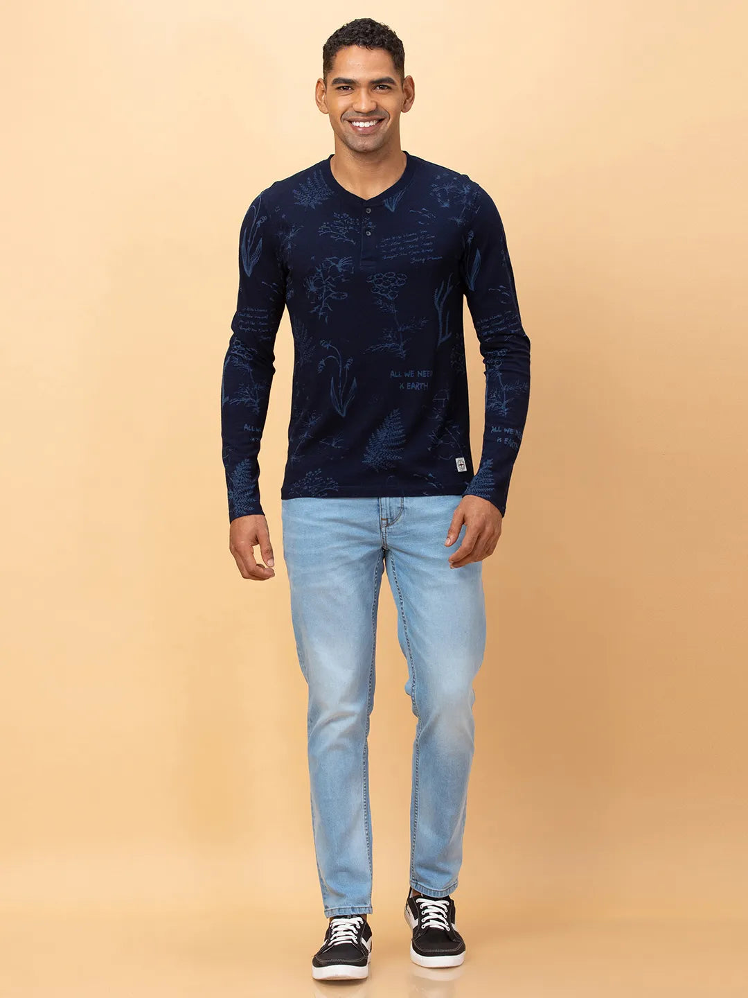 Indigo Regular Fit Round Neck Mens' T-Shirt by Being Human Clothing