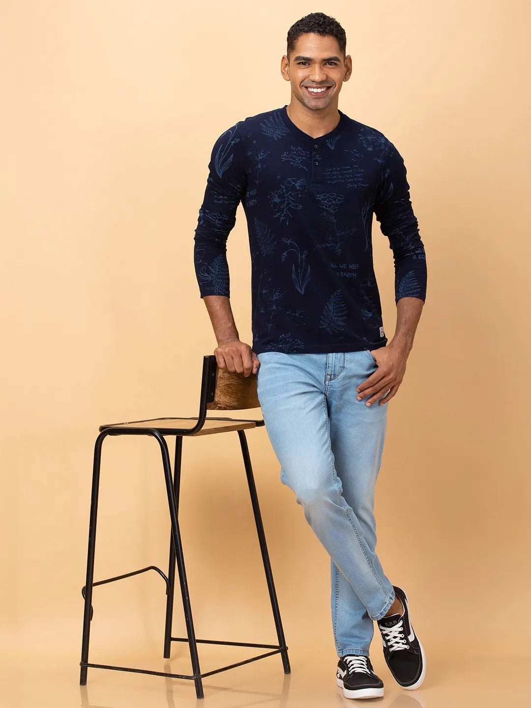 Indigo Regular Fit Round Neck Mens' T-Shirt by Being Human Clothing