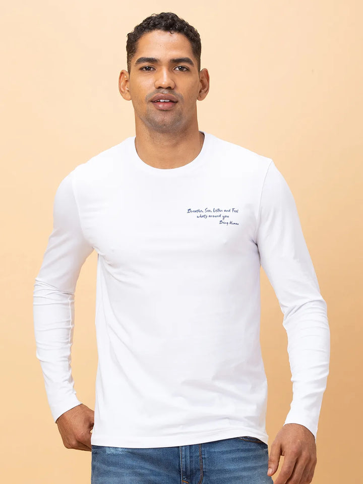 White Regular Fit Round Neck Men's T-Shirt by Being Human Clothing