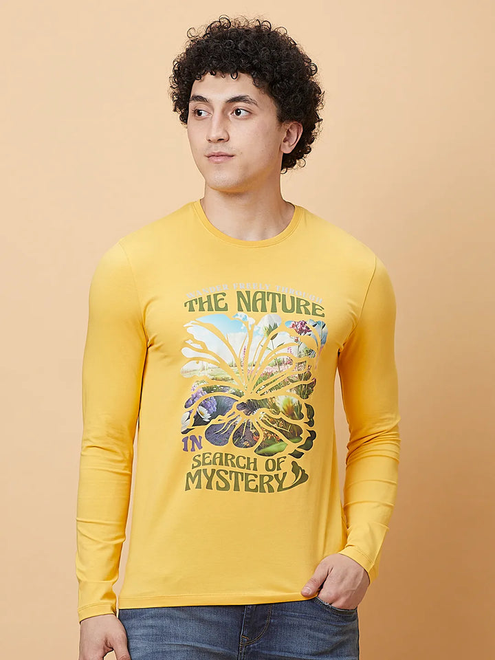 Mustard Regular Fit Round Neck Men's T-Shirt