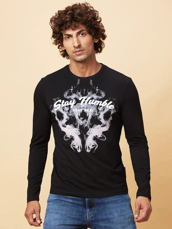 Black Regular Fit Round Neck Men's T-Shirt by Being Human Clothing