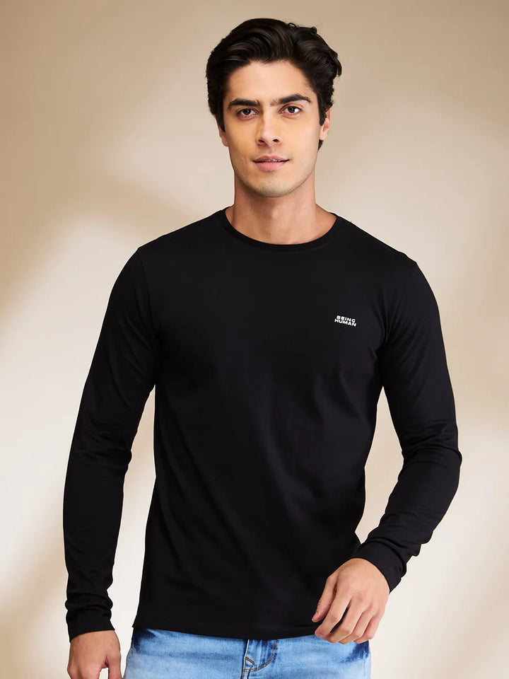 Black Regular Fit Round Neck Men's T-Shirt by Being Human Clothing