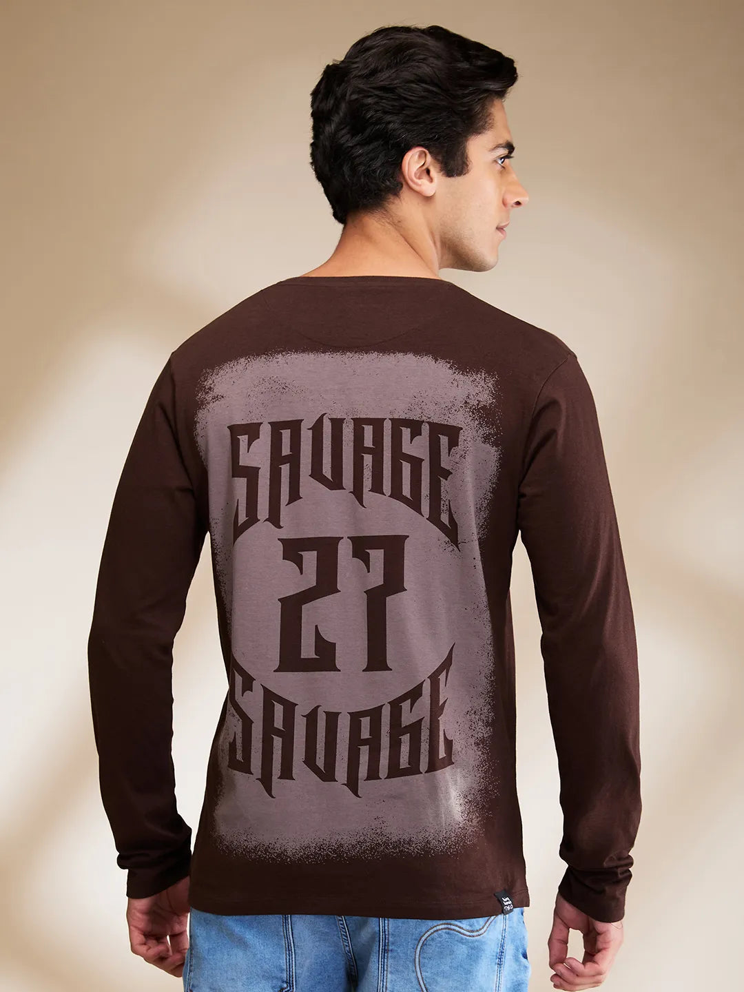 Brown Regular Fit Men's Long Sleeves T-Shirt by Being Human Clothing