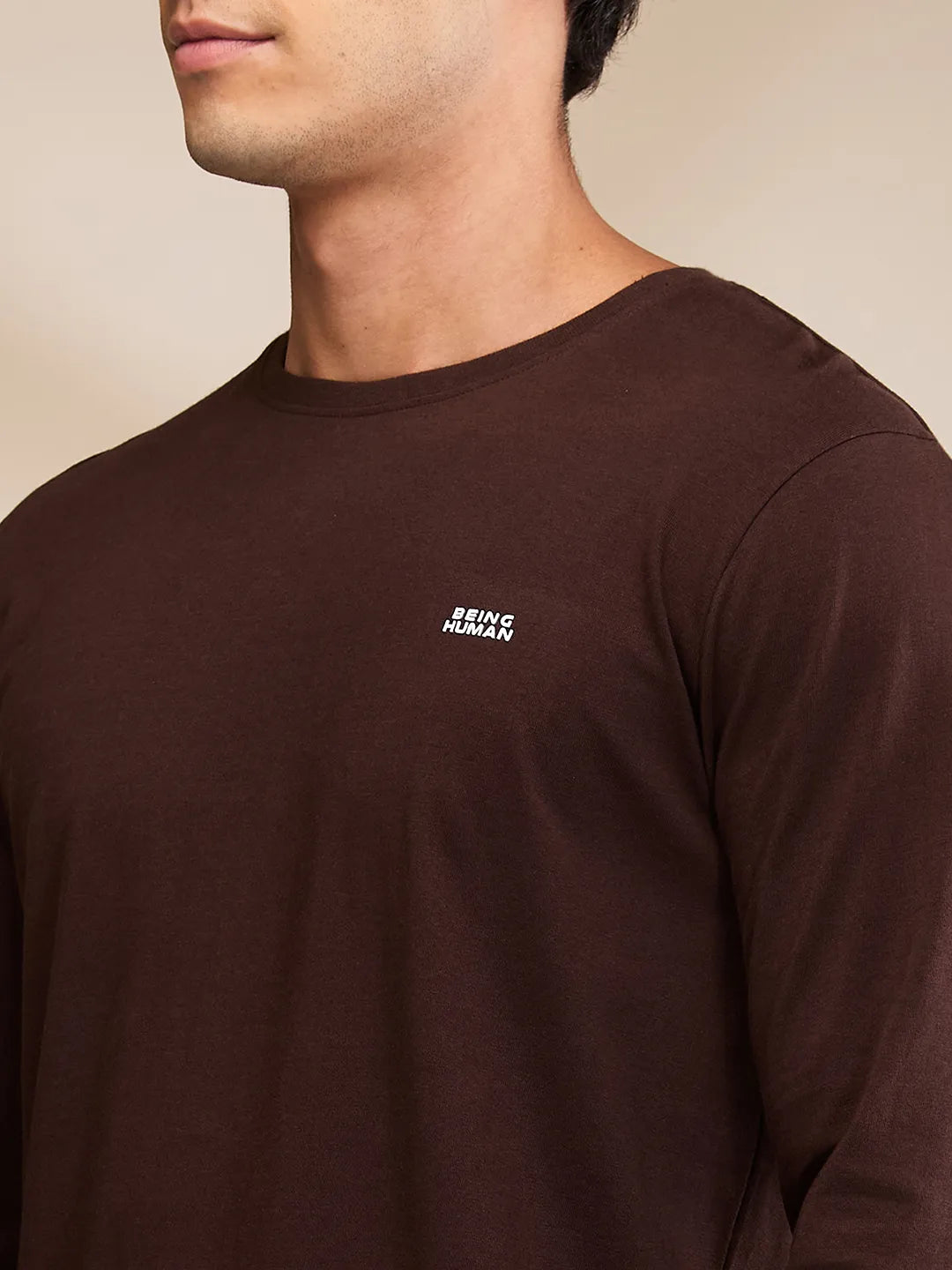 Brown Regular Fit Men's Long Sleeves T-Shirt by Being Human Clothing
