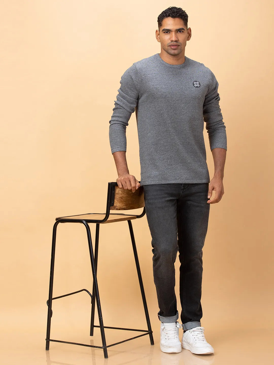 Black Regular Fit Round Neck Men's T-Shirt by Being Human Clothing