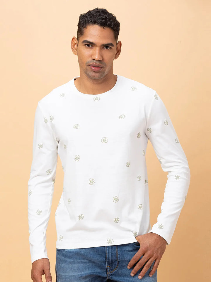 Off White Regular Fit Round Neck Men's T-Shirt by Being Human Clothing